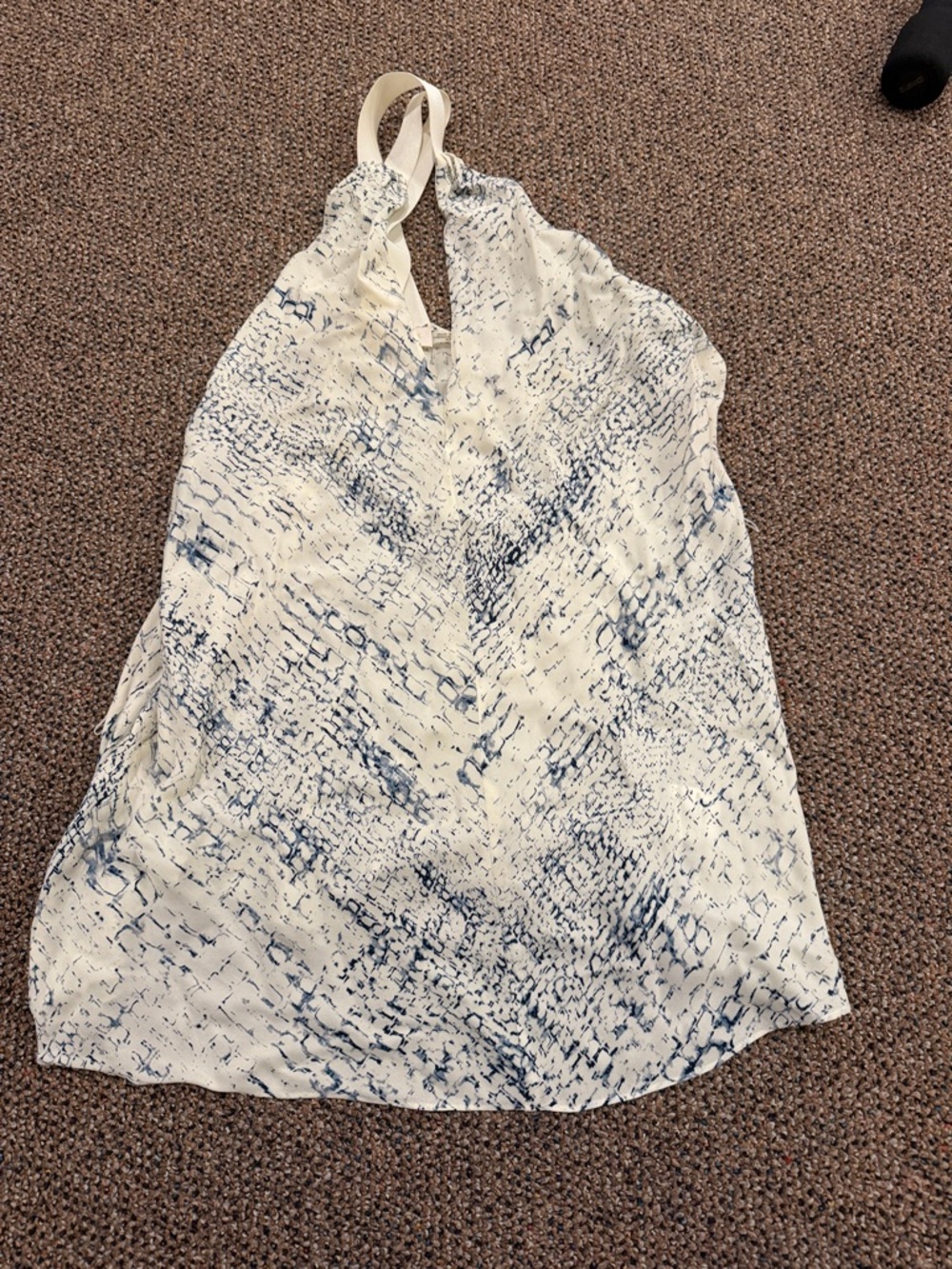 Cream and Navy silk Halter  Top
